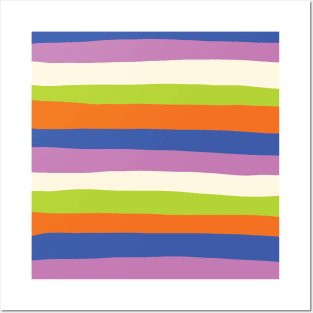 Uneven Stripes in Blue, Orange, Purple, Green, and Cream Posters and Art